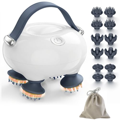 Head Massager Scalp, Scalp Massager, Portable Head Massager, Waterproof Scalp Massager with Tangle-Resistant Design, with 12 Massage Heads & 3 Modes, Heartfelt Mothers Day Gifts for Mom - color: Moonlight White