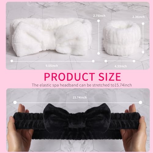 WSYUB Spa Wristbands and Headband Set for Face Washing, Self Care Gifts for Women & Teen Girls - color: Pure Black and White