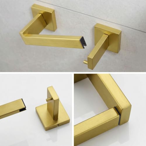 Toilet Paper Holder Wall Mount Brushed Gold, Stainless Steel Toilet Tissue Roll Holder Bathroom Square Toilet Paper Towel Roll Holder, Double Post Pivoting Tissue Handle - color: Brushed Goled