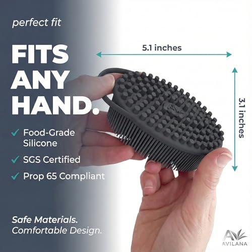 Avilana Premium Silicone Body Scrubber - Trusted Since 2017 - SGS Certified Food Grade Dual Sided Bath Brush, Quick-Dry Exfoliating Loofah Alternative, Massage Brush Sensitive Skin Women Men - color: Blue, size: Massage