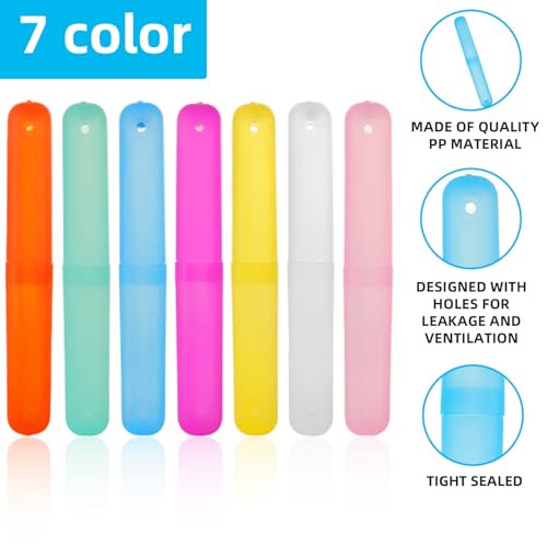 STARVAST 140pcs Travel Toothbrush Holder Case, Breathable Toothbrush Storage Portable Plastic Containers for Travel Trip School Camping Home Business, 7 Colors