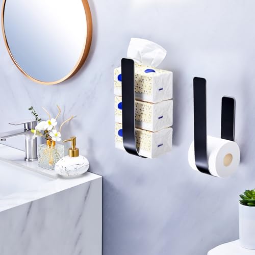 Toilet Paper Storage Wall Mount, Adhesive Toilet Paper Roll Storage for Bathroom Camper, Wall Spare Toilet Paper Holder Extra TP Holder Stand, Metal Matte Black Tissue Holder Organizer