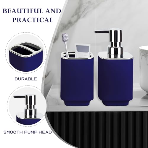 Navy Blue Bathroom Accessories 2 Pieces, Soap Dispenser and Toothbrush Holder Set for Boho Bathroom - color: Navy Blue, size: 2PCS