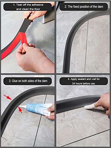 59Inch Collapsible Shower Threshold Water Dam 2" High Shower Barrier Water Stopper 2" Tall Shower Water Guard To Keep Water In Shower Dry And Wet Separation Bathroom Wheelchair Accessible Black - color: Black, style: 59inch