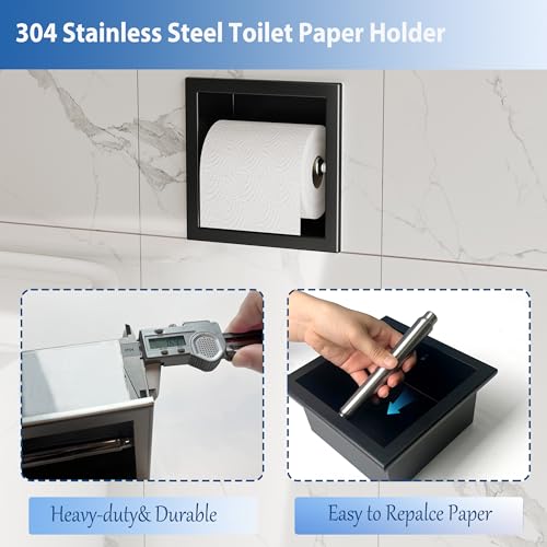 Neodrain Recessed Toilet Paper Holder, Matte Black Toilet Paper Holder Built-in, Stainless Steel Recessed Tissue Paper Roll Holder, in Wall - color: Matte Black, size: 6X6In