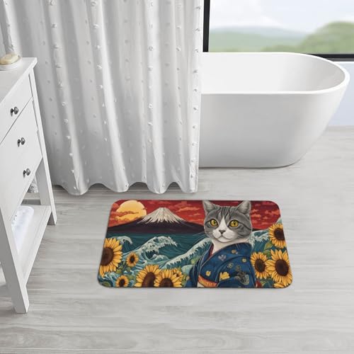 Japanese Waves Cat Bath mats Quick Dry Absorbent Bath Rugs Rubber Non Slip Bath Mat for Bathroom Floor Tub Shower Sink 16"×24" - color: Japanese Waves, size: 16"x24"