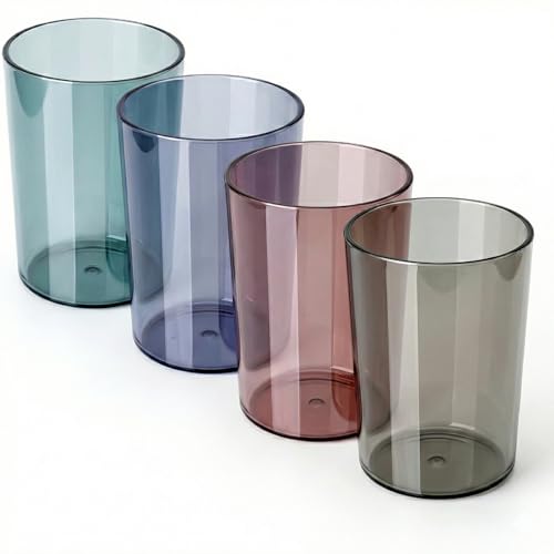 4 Pack Bathroom Tumbler Toothbrush Cups, Unbreakable Toothbrush Holders, Reusable Drinking Cups, Plastic Mouthwash Cup, Stackable Bathroom Brushing Cup 300ml(Red, Purple, Blue, Grey)