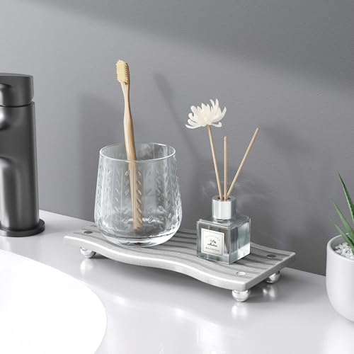 Water Absorbing Stone Tray for Sink, Diatomite Drying Stone for Kitchen Bathroom Counter, Decorative Raised-Feet Vanity Tray, Sink Caddy Organizer for Dish Soap & Sponge Holder [Grey, 9'' x 4''] - color: Light Grey, size: 9" x 4" x 1.1"