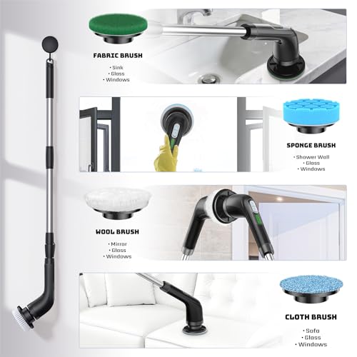 Electric Spin Cleaning Brush, Comes with 7 Reusable Brush Attachments & Adjustable Extension Handle