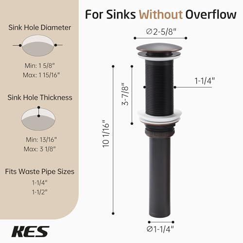 KES Oil Rubbed Bronze Bathroom Sink Drain with Extended Thread, All Metal Pop Up Drain Stopper without Overflow for Thicker Vessel Sinks and Countertops, Brass and Stainless Steel, S2022D-ORB - color: Oil Rubbed Bronze, style: NO Overflow, Long Thread