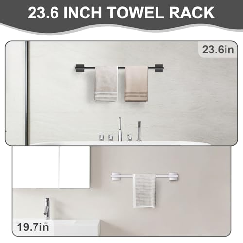 Matte Black Bathroom Hardware Accessories Towel Bar Set 5 Pieces Double Dase Toilet Paper Holder Towel Holder Set 23.6 Inch Stainless Steel Towel Rack for Bathroom Wall Mounted - color: Matte Black, size: 5pieces B