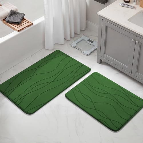 YIHOUSE Bathroom Rugs Set 2 Piece, Memory Foam Bath Mat Green | 17x24& 20x32, Ultra Soft, Absorbent, Non-Slip, Machine Washable, for Bathroom, Sink and Toilet - color: Grass Green, size: 2'8" x 1'8" (Rectangular)