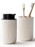 Bosilunlife Soap Dispenser and Toothbrush Holder Set - 11Oz Foam Soap Dispenser Pump Ceramic Bathroom Counter Soap Toothbrush Holder Set Beige Bathroom Accessories Set - color: Beige-cylindrical Stripes Foam