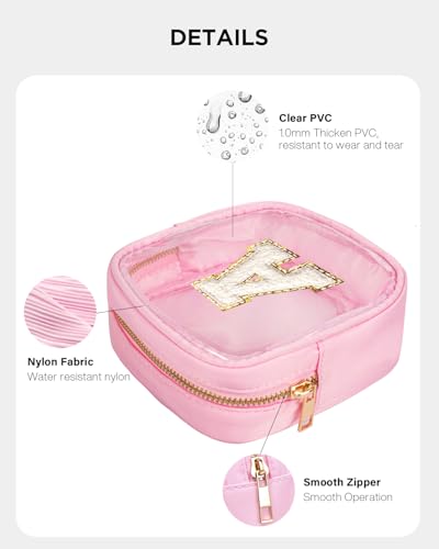 KOTORA Initial Clear Makeup Bag Make Up Bag Travel Toiletry Bag Cute Cosmetic Bags Organizer Travel Essentials Pink Gifts for Women Girlfriend Teacher Mom Brithday Gifts Clear Toiletry Bag - color: Pink, style: A