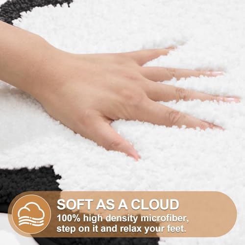 ORTIGIA Small Cute Scalloped Bath Mat, White and Black Plush Microfiber Scallop Bathroom Rugs Non Slip Washable Quick Dry Absorbent, Bathmat for Shower Stall Vanities Kitchen Floor Entrance, 17x24 - color: Black and White, size: 1'5" X 2'(rectangular)
