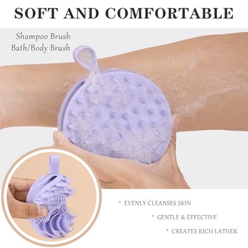 Douji Double-Sided Silicone Body Scrubber Shower Bath Brush, Handheld Cleansing Skin Brush for Sensitive Kids Women Men All Kinds of Skin（Purple） - size: Purple
