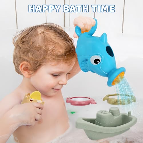 Baby Bath Toys for Toddlers 1-3, 14 Pcs Bathtub Toys for for Kids Age 2-4,Mold Free Bath Boat with Stacking Cup & Watering Can , Water Table Toys for Infants Boys Girls Babies 6-12-18 Months - style: Marine Animals