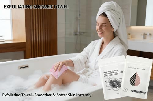 Exfoliating Shower Towel 40",Premium Scrub Wash Cloth for Body Face, Exfoliating Washcloth for Men and Woman(Black+Pink)