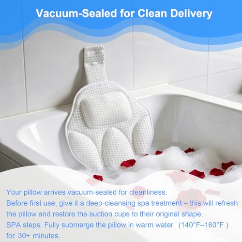 Luxury Oversized Petal-Shaped Bath Pillow for Head, Neck and Backrest, Extra Thick, Polyester, White, Anti-Slip Suction Cups, Washable, Spa Bathroom Accessories - size: Extra-large size