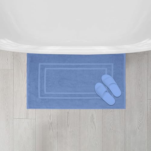 Feather & Stitch 2 Piece Towel Like Bath Mats (30x21 Inch) 100% Cotton Terry Bath Mats, Bathroom Shower Floor Mats [NOT A Bathroom Rug], Soft Absorbent Washable Mats - Faded Denim - color: Faded Denim