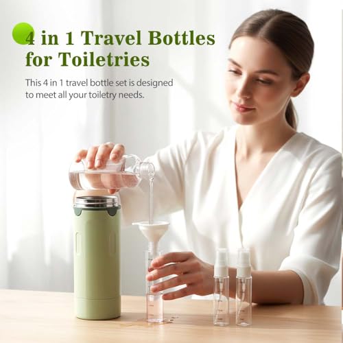 4 in 1 travel Dispenser Bottle for Toiletries, 4 Pack 30ML/60ML Portable Travel Size Toiletries with Scale and Label, Portable Containers for Shampoo Lotion Conditioner Cream (GREEN*2, 30ML) - color: GREEN*2, size: 1 Ounces