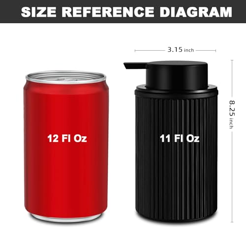 KASUNTING Matte Black Foaming Soap Dispenser, Ribbed Glass Foam Hand Soap Dispenser for Bathroom, 11 Fl Oz Refillable Foaming Bottle with Black Pump, Modern Dish Soap Foam Dispenser - color: Black Bottle+ Black Pump, size: Foam-1 Pack