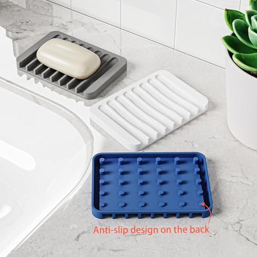 4-Pack Self Draining Soap Dish for Shower Bathroom Waterfall Silicone Soap Saver Tray Sponge Holder for Kitchen Sink Non-Slip Easy Clean (Purple and Green) - color: Purple and Green