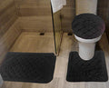 All American Collection 3PC Memory Foam Bath Mats Soft Plush Crown Design Anti-Slip Shower Bathroom Contour Toilet Lid Cover Rugs (Black) - color: Black