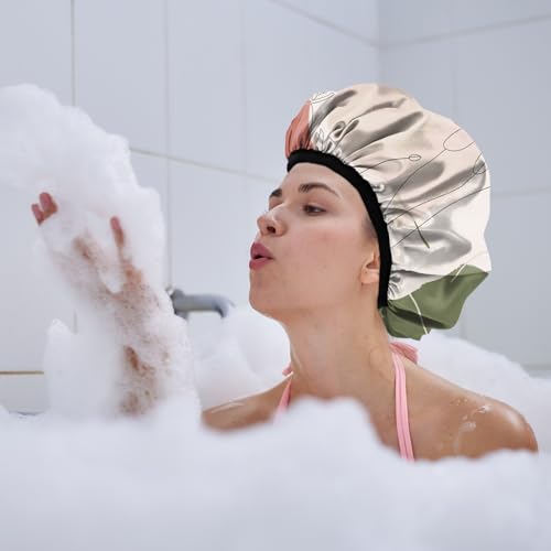Luxury Shower Cap Terry Lined Reusable Triple Layer Waterproof Hair Elastic Caps Shower Bath Hat for Women Girls Cute Aesthetic-Color Block - color: AL11-Color Block