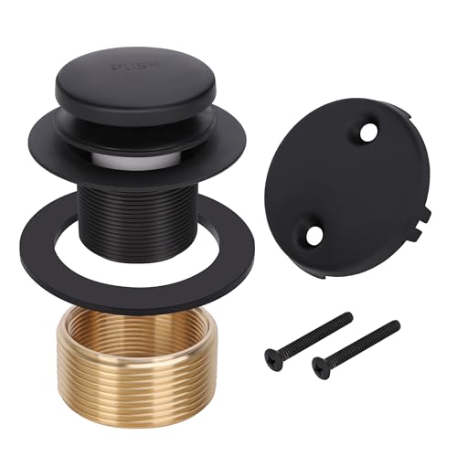 PRIMSOPH Tip-Toe Tub Drain Trim Kit with Two Hole Overflow Faceplate Conversion Kit Assembly Universal Fine Coarse Thread Replacement Matte Black - color: Matte Black, style: Two Hole