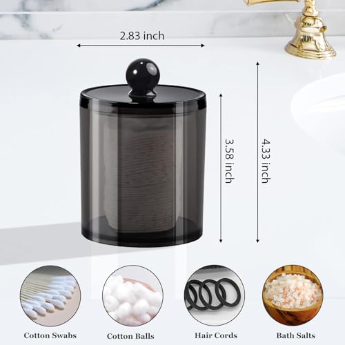 SheeChung 2-Pack Qtip Holder,Clear Black Acrylic Apothecary Jar,Bathroom Jars with Lids - Shatterproof Qtip Holder Dispenser for Bathroom Vanity - 10oz Small Cotton Ball & Swab Storage Canisters - size: 2pack