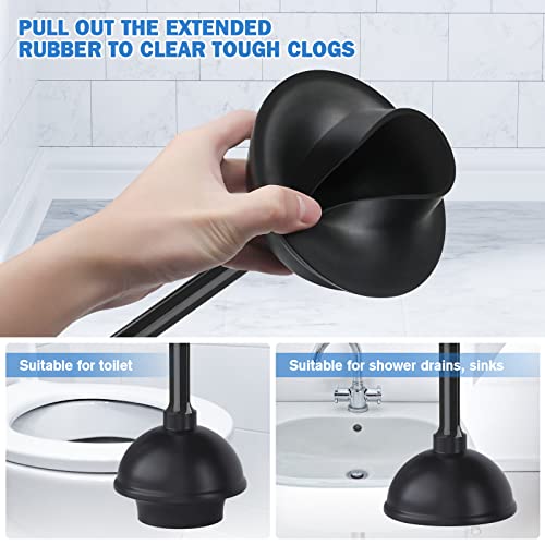 Toilet Plunger and Brush Set, Silicone Toilet Brush and Plunger with Holder for 5.7-inch Toilet Drain, 2-in-1 Toilet Brush Plunger Combo with Caddy Stand (Black)