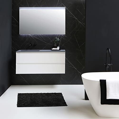 Non-Slip Bath Rug,Extra Soft Microfiber Bedroom Shag Carpet with Anti-Slip Backing,Water/Dust Absorbent Fast Dry Shower Mat,Sound Insulated Stairs Pad,Machine Washable (Black,12 x 19 Inches) - color: Black, size: 12"x19"