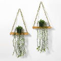 2 Pack Wooden Hanging Shelves with Artificial Eucalyptus Plants Wall Decor for Living Room, Bedroom, Bathroom - Fake Hanging Plant and Wood Wall Shelf Set for Boho Farmhouse Home Decor