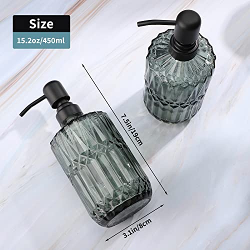 Segbeauty Glass Soap Dispenser Set, 2 Pack 15.2oz Farmhouse Kitchen Decor Stainless Steel Pump Bottles, 450ml Refillable Shower Bottle Hand Soap Dispenser for Modern Home Bathroom Western Decor Green - color: Green, size: 15.2oz/450ml