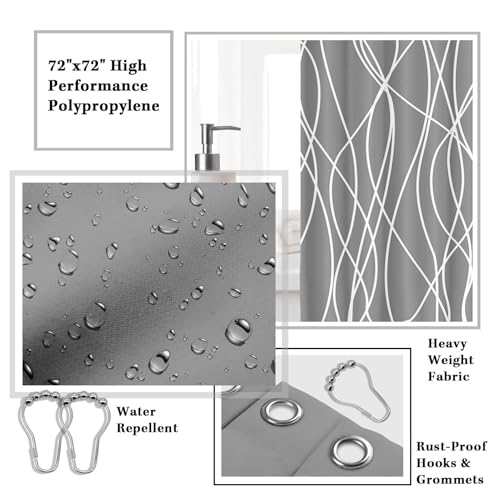 Britimes Bathroom Accessories Set, 19PC Grey Shower Curtain Set with Trash Can, Soap Dispenser, Toilet Brush Holder, Toothbrush Holder and Toothbrush Cup for Bathroom Decor - color: Grey2