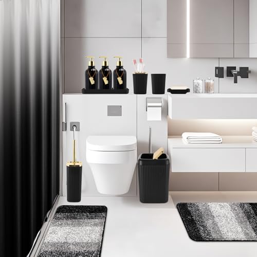32PCS Bathroom Set Bathroom Sets with Shower Curtain and Rugs Black Bathroom Accessories,Shower Curtain Set,Bathroom Rug Set with Bathroom Trash Can - size: Bath Set+Gradient Shower Curtain+Bath Rugs, style: Black