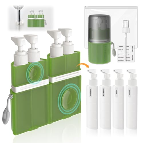 Travel Bottles for Toiletries, TSA Approved Travel Shampoo and conditioner Bottles with Suction Cups, Green - color: Green