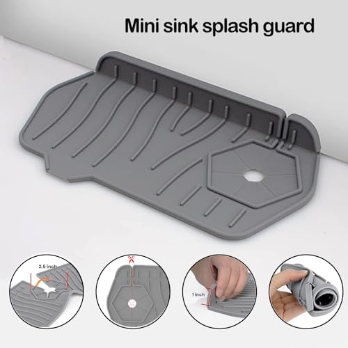 Mini sink splash guard 9.6” Dual – Sided Small Faucet Splash & Drain Mat Durable & Multifunctional faucet handle drip catcher tray for Kitchens and Bathroom Sinks (Gray) - color: A Style Grey
