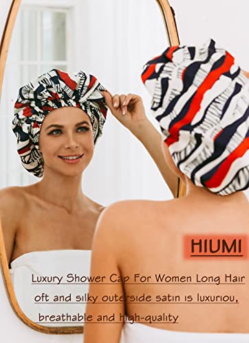 HIUMI Womens Shower Cap for Long Hair Luxury Shower Cap For Dreadlocks, Braids, Curls, Locs, Curly Hair（Stripe） - color: stripe