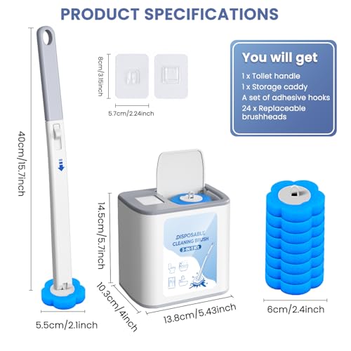 Toilet Brush and Holder - No Touch Wall Mount Disposable Bowl Cleaners Set,Snap-On Quick Cleanup Hygienic Wand,for Small Condos,Compact Bachelor Apartments and Quick Daily Cleanups