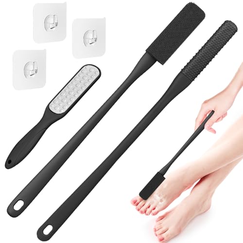 Pack of 3 Silicone Toe Cleaning Brush,Soft Brush Foot Scrubber Long Handle Bathroom Shower Bath Brush Wet and Dry Use for Seniors,Elderly, Men and Women (Black) - color: Black
