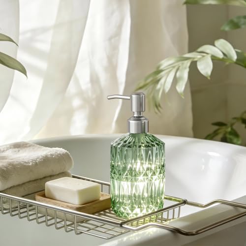 AmazerBath Soap Dispenser, Green Glass Soap Dispenser with Pump Stainless Steel, 14.2OZ Refillable Hand Bottles Bathroom Kitchen, 1 Pack - color: Green & Stainless Steel -1 Pack