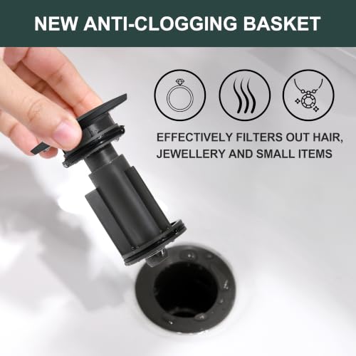 KENES 2 Pack Bathroom Vessel Sink Pop Up Drain Without Overflow Assembly, Lavatory Vanity Sink Drain Stopper, Anti-Clogging Drain Strainer, Matte Black - color: Matte Black X 2, size: Big Pop up Cap (Without Overflow)