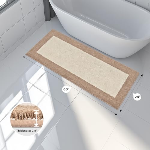 anllugs Bathroom Rugs 24" x 60", Non-Slip Extra Soft Absorbent Bath Rugs, Machine Washable Quick Dry Bath Mats for Bathroom Floor, Shower, Bathtub and Sink, Beige & Grayish Brown - color: Beige & Grayish Brown, size: 24" X 60"