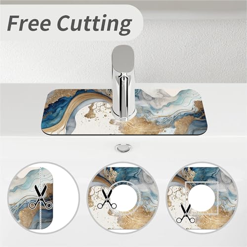 Kitchen Sink Splash Guard，Natural blue and gold marble Faucet Mat Sink Gadgets-Super Absorbent Fast Drying Mat Drip Catcher for Kitchen, Bathroom,Sink Mat, Dish Drying Mat, Bathroom(15" X 5.5" ) - color: Natural blue and gold marble