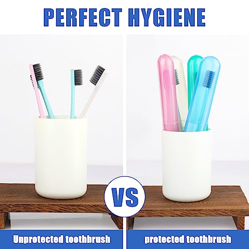Hooqict 4 Pack Toothbrush Cases Travel Toothbrush Holder Portable Toothbrush Container Plastic Protector Cover Case for Traveling, Camping, Home, School, Business - color: Blue, Green, Pink, Beige