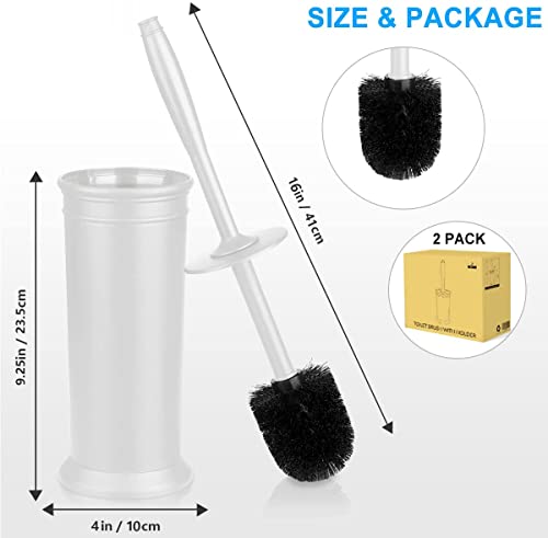 Toilet Brush and Holder 2 Pack, Toilet Bowl Brush with Extra Long Handle, Toilet Scrubber and Covered Holder, Toilet Brushes for Bathroom-Space Saving, Covered Brush, Durable, Deep Cleaning(White) - color: White
