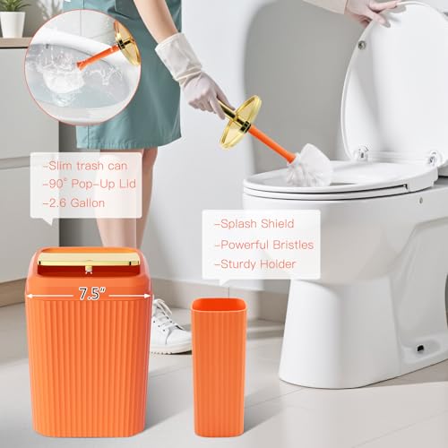 21PCS Bathroom Sets with Shower Curtain and Rugs Bathroom Accessories Set Orange Bathroom Set Complete with Trash Can, Toilet Brush, Qtip Holder & 3PCS Soap Dispenser - size: Bath Set+Marble Shower Curtain+Rugs, style: Orange