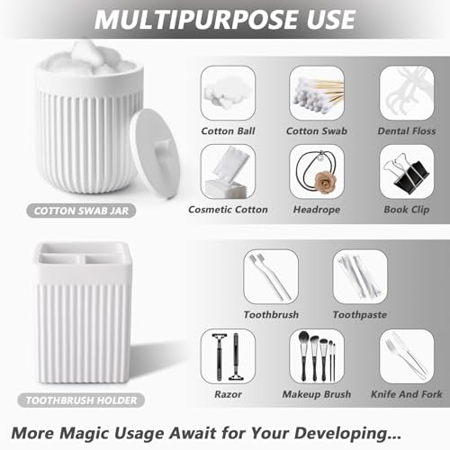 XLHOMO Resin White Bathroom Accessories Set 5 Pcs, Lotion Soap Dispenser, Toothbrush Holder, Bathroom Tumbler, Qtip Holder and Vanity Tray, Bathroom Countertop Organizer Set for Modern Home Apartment - color: White, size: Resin Bath Set